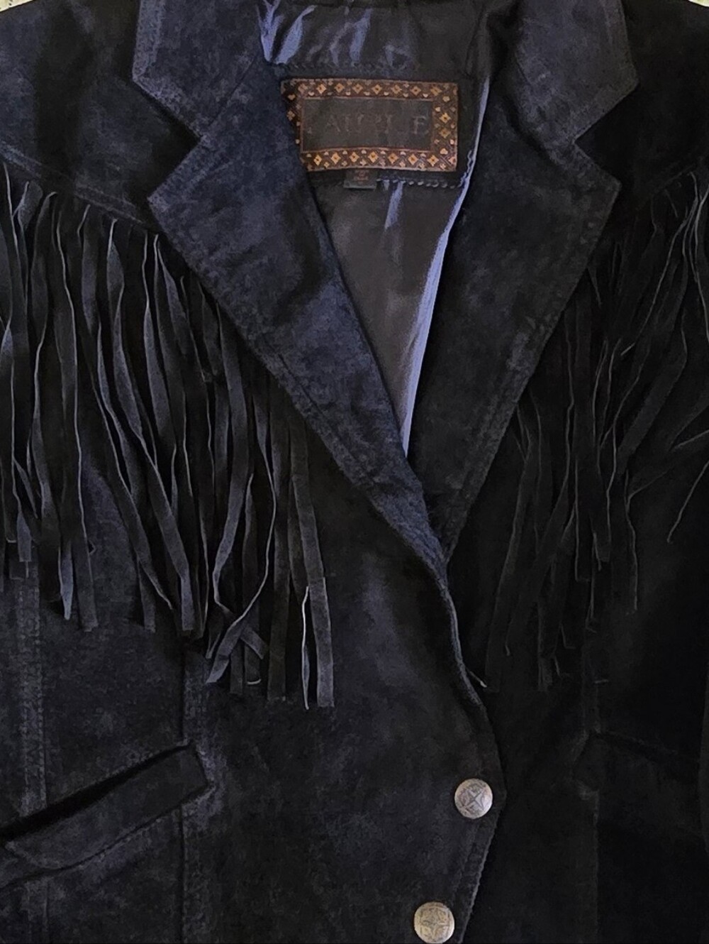 90s Vintage Black Suede Fringe Leather Jacket Western Corset Lace Medium Boho - Picture 13 of 14